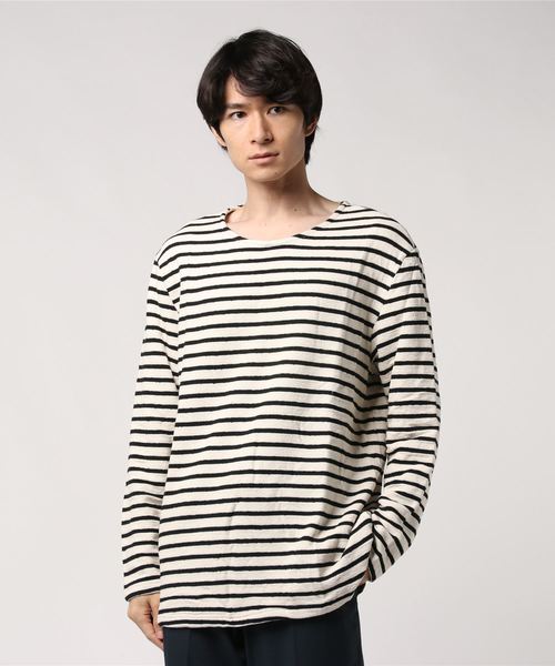 Revo.(レボ)の「Revo. ブークレ ボーダーLSTee(Tシャツ/カットソー・メンズ・ブラック/ワインレッド/ネイビー・M/L)」の2枚目の写真