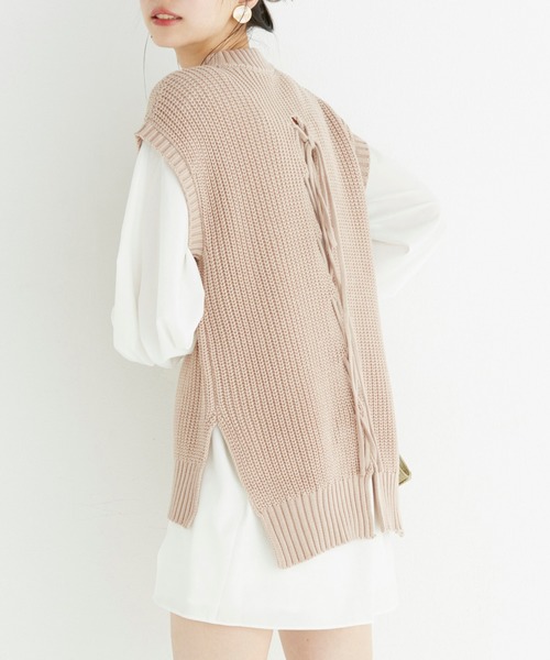 one after another NICE CLAUP(ワンアフターアナザーナイスクラップ)の「後ろレースアップニットベスト(ベスト・レディース・アイボリー/ベージュ/ミント・FREE)」の20枚目の写真