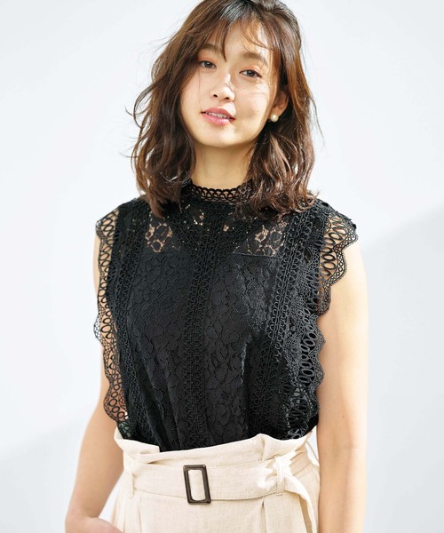 GeeRA（ジーラ）の「総レースノースリブラウス（シャツ/ブラウス・レディース・モカ/ネイビー/オフホワイト/ブラック・MEDIUM/X-LARGE/LARGE/XX-LARGE）」の2枚目の写真