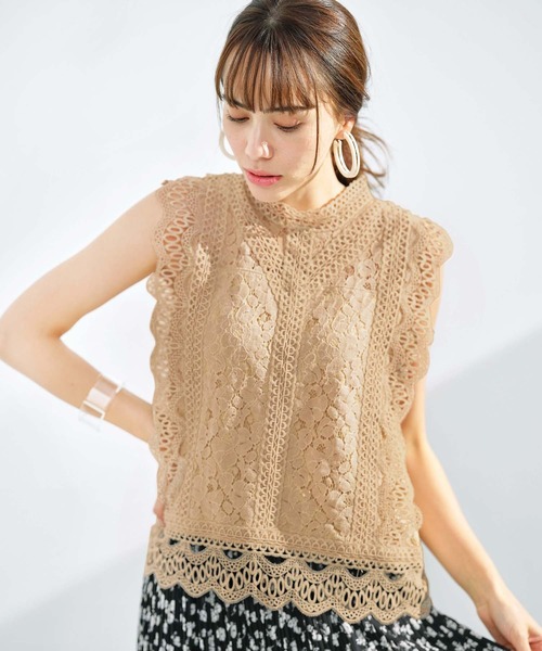 GeeRA（ジーラ）の「総レースノースリブラウス（シャツ/ブラウス・レディース・モカ/ネイビー/オフホワイト/ブラック・MEDIUM/X-LARGE/LARGE/XX-LARGE）」の3枚目の写真