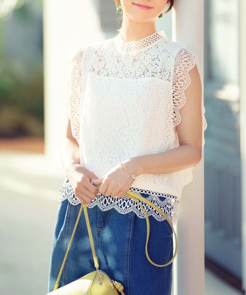 GeeRA（ジーラ）の「総レースノースリブラウス（シャツ/ブラウス・レディース・モカ/ネイビー/オフホワイト/ブラック・MEDIUM/X-LARGE/LARGE/XX-LARGE）」の16枚目の写真