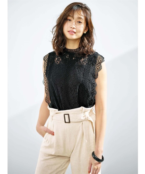 GeeRA（ジーラ）の「総レースノースリブラウス（シャツ/ブラウス・レディース・モカ/ネイビー/オフホワイト/ブラック・MEDIUM/X-LARGE/LARGE/XX-LARGE）」の15枚目の写真