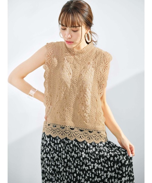 GeeRA（ジーラ）の「総レースノースリブラウス（シャツ/ブラウス・レディース・モカ/ネイビー/オフホワイト/ブラック・MEDIUM/X-LARGE/LARGE/XX-LARGE）」の6枚目の写真