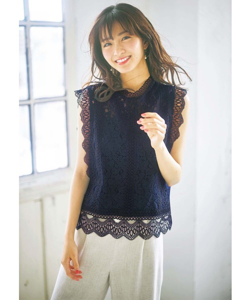GeeRA（ジーラ）の「総レースノースリブラウス（シャツ/ブラウス・レディース・モカ/ネイビー/オフホワイト/ブラック・MEDIUM/X-LARGE/LARGE/XX-LARGE）」の8枚目の写真