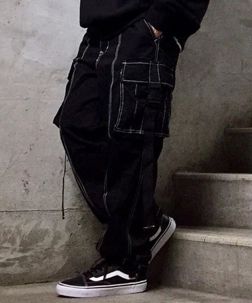 ８(eight)（エイト）の「ワイド カーゴパンツ ミリタリーパンツ（カーゴパンツ・メンズ・ブラック/オリーブ/ブルー・MEDIUM/LARGE）」の2枚目の写真