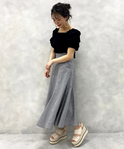 one after another NICE CLAUP（ワンアフターアナザーナイスクラップ）の「切り替えフレアスカート（スカート・レディース・ホワイト系その他/ドット/チェック/ブラック系その他/パープル・FREE）」の14枚目の写真