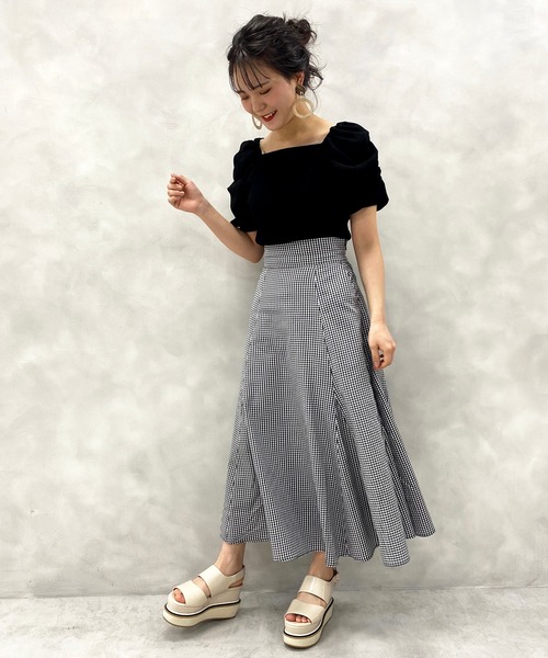 one after another NICE CLAUP（ワンアフターアナザーナイスクラップ）の「切り替えフレアスカート（スカート・レディース・ホワイト系その他/ドット/チェック/ブラック系その他/パープル・FREE）」の15枚目の写真