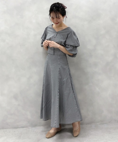 one after another NICE CLAUP（ワンアフターアナザーナイスクラップ）の「切り替えフレアスカート（スカート・レディース・ホワイト系その他/ドット/チェック/ブラック系その他/パープル・FREE）」の7枚目の写真