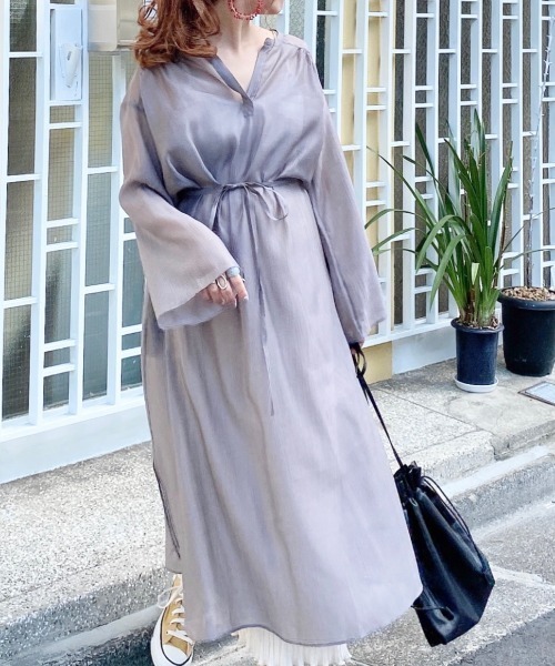 archives（アルシーヴ）の「シアー楊柳ロングワンピース（ワンピース・レディース・アイボリー/グレー/ミント・MEDIUM）」の3枚目の写真