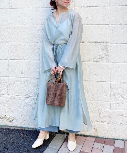 archives（アルシーヴ）の「シアー楊柳ロングワンピース（ワンピース・レディース・アイボリー/グレー/ミント・MEDIUM）」の11枚目の写真