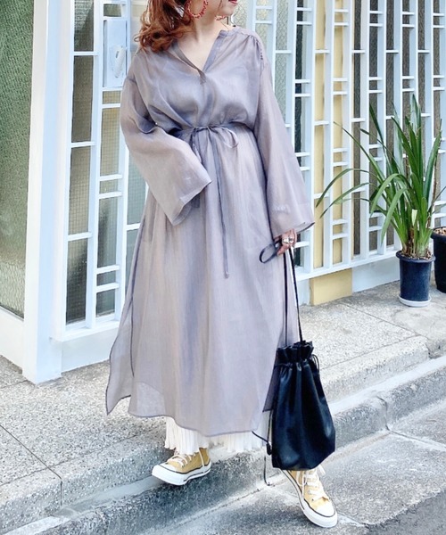 archives（アルシーヴ）の「シアー楊柳ロングワンピース（ワンピース・レディース・アイボリー/グレー/ミント・MEDIUM）」の4枚目の写真