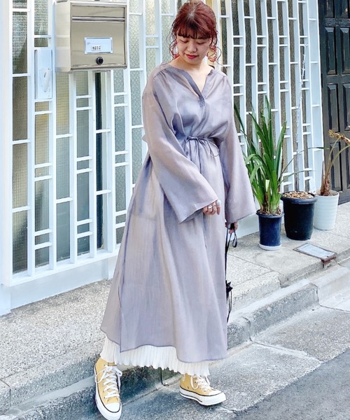 archives（アルシーヴ）の「シアー楊柳ロングワンピース（ワンピース・レディース・アイボリー/グレー/ミント・MEDIUM）」の6枚目の写真