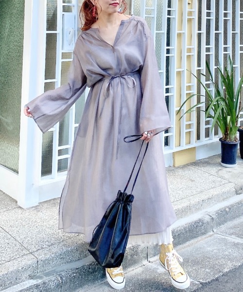 archives（アルシーヴ）の「シアー楊柳ロングワンピース（ワンピース・レディース・アイボリー/グレー/ミント・MEDIUM）」の7枚目の写真