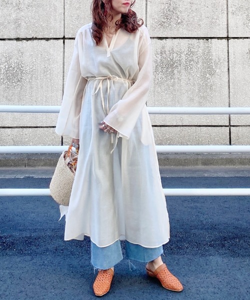 archives（アルシーヴ）の「シアー楊柳ロングワンピース（ワンピース・レディース・アイボリー/グレー/ミント・MEDIUM）」の8枚目の写真