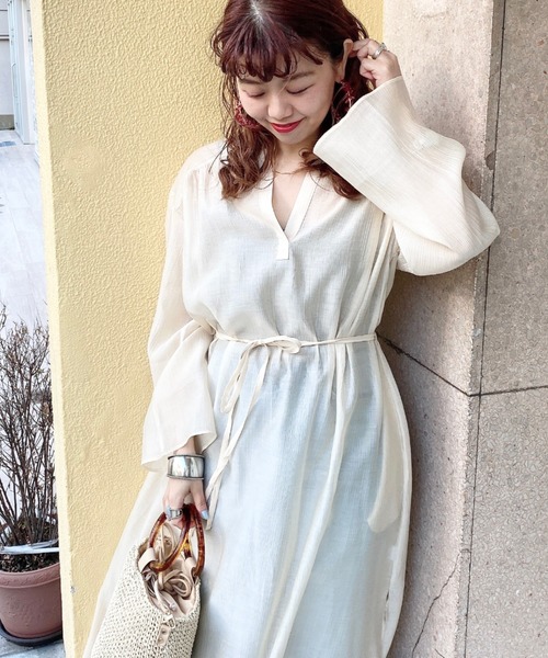 archives（アルシーヴ）の「シアー楊柳ロングワンピース（ワンピース・レディース・アイボリー/グレー/ミント・MEDIUM）」の9枚目の写真