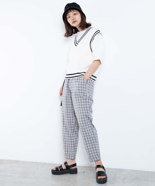 WEGO（ウィゴー）の「WEGO/【2点セット】ベルト付きチェックパンツ（スラックス・レディース・ホワイト系その他2/ベージュ系その他2/グリーン系その他2・FREE）」の14枚目の写真