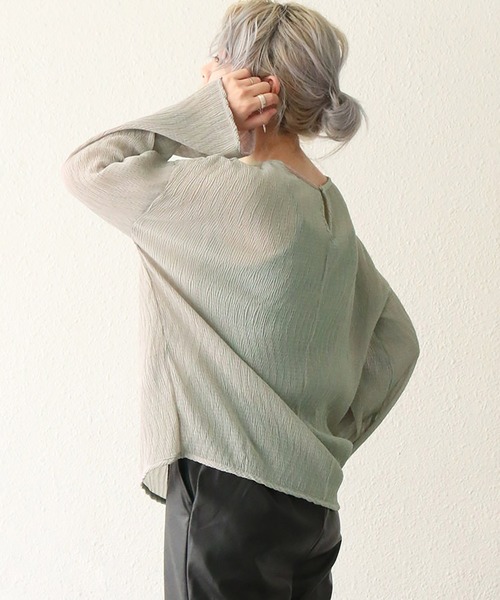 notch.（ノッチ）の「シアー変形プリーツブラウス（シャツ/ブラウス・レディース・ブラウン/オフホワイト/グレー/ブラック・M）」の2枚目の写真