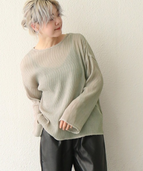 notch.（ノッチ）の「シアー変形プリーツブラウス（シャツ/ブラウス・レディース・ブラウン/オフホワイト/グレー/ブラック・M）」の9枚目の写真