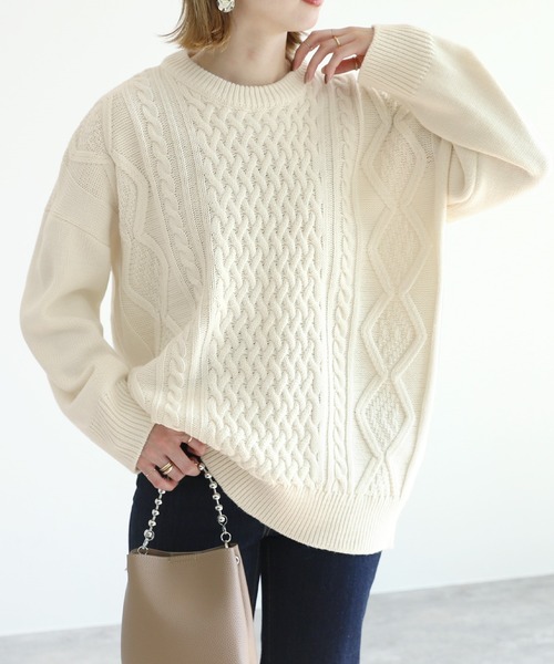 reca（レカ）の「オーバーシルエット ケーブル編みニット（ニット/セーター・レディース・ブラック/ベージュ/ブラウン/アイボリー/グレイッシュベージュ/オフホワイト・FREE）」の17枚目の写真