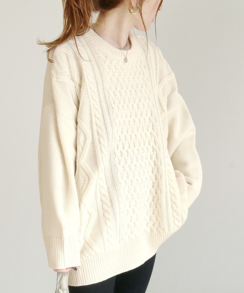 reca（レカ）の「オーバーシルエット ケーブル編みニット（ニット/セーター・レディース・ブラック/ベージュ/ブラウン/アイボリー/グレイッシュベージュ/オフホワイト・FREE）」の16枚目の写真