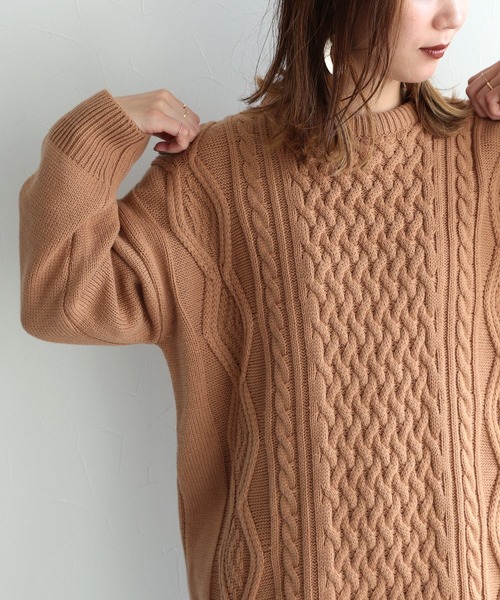 reca（レカ）の「オーバーシルエット ケーブル編みニット（ニット/セーター・レディース・ブラック/ベージュ/ブラウン/アイボリー/グレイッシュベージュ/オフホワイト・FREE）」の10枚目の写真