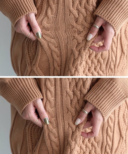 reca（レカ）の「オーバーシルエット ケーブル編みニット（ニット/セーター・レディース・ブラック/ベージュ/ブラウン/アイボリー/グレイッシュベージュ/オフホワイト・FREE）」の11枚目の写真