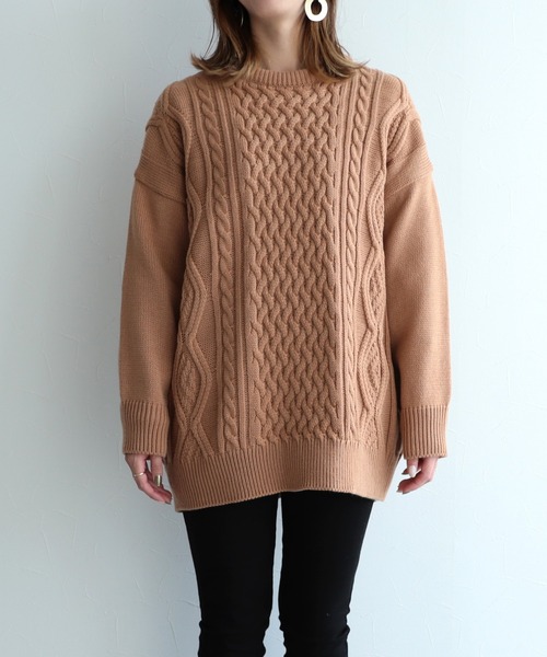 reca（レカ）の「オーバーシルエット ケーブル編みニット（ニット/セーター・レディース・ブラック/ベージュ/ブラウン/アイボリー/グレイッシュベージュ/オフホワイト・FREE）」の12枚目の写真