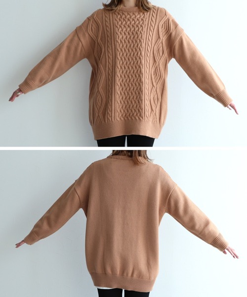 reca（レカ）の「オーバーシルエット ケーブル編みニット（ニット/セーター・レディース・ブラック/ベージュ/ブラウン/アイボリー/グレイッシュベージュ/オフホワイト・FREE）」の15枚目の写真