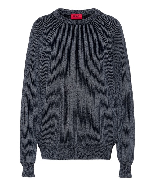 HUGO(ヒューゴ)の「コットンブレンド リフレクターヤーン リブニットセーター(ニット/セーター・メンズ・シルバー・S/M/L/XL/XXL)」の1枚目の写真