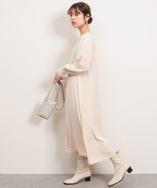 natural couture（ナチュラルクチュール）の「配色ステッチワンピース+ノースリニットベストセット（ワンピース・レディース・アイボリー/ブラック/ライトベージュ・FREE）」の10枚目の写真