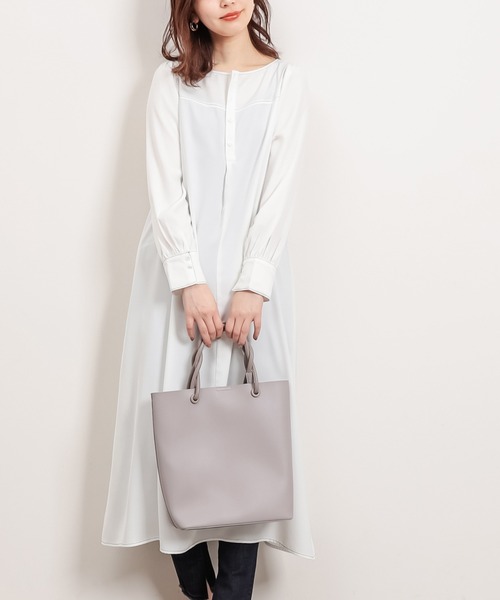 natural couture（ナチュラルクチュール）の「配色ステッチワンピース+ノースリニットベストセット（ワンピース・レディース・アイボリー/ブラック/ライトベージュ・FREE）」の19枚目の写真