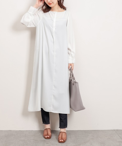 natural couture（ナチュラルクチュール）の「配色ステッチワンピース+ノースリニットベストセット（ワンピース・レディース・アイボリー/ブラック/ライトベージュ・FREE）」の20枚目の写真