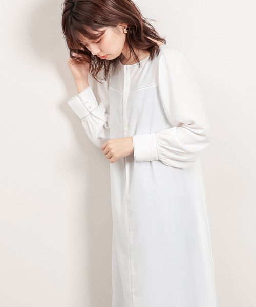 natural couture（ナチュラルクチュール）の「配色ステッチワンピース+ノースリニットベストセット（ワンピース・レディース・アイボリー/ブラック/ライトベージュ・FREE）」の18枚目の写真