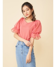 袖チュールトップス