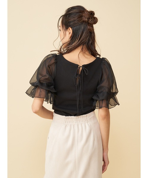 ROYAL PARTY（ロイヤルパーティー）の「袖チュールトップス（Tシャツ/カットソー・レディース・ブラック/オフホワイト/ピンク・FREE）」の6枚目の写真