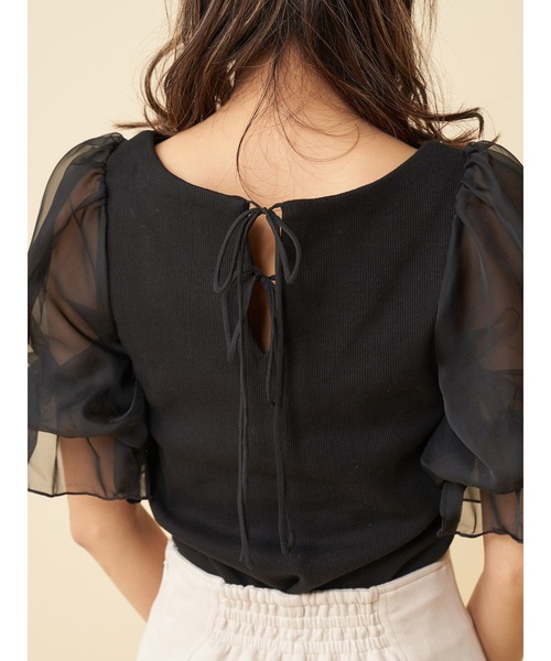 ROYAL PARTY（ロイヤルパーティー）の「袖チュールトップス（Tシャツ/カットソー・レディース・ブラック/オフホワイト/ピンク・FREE）」の10枚目の写真