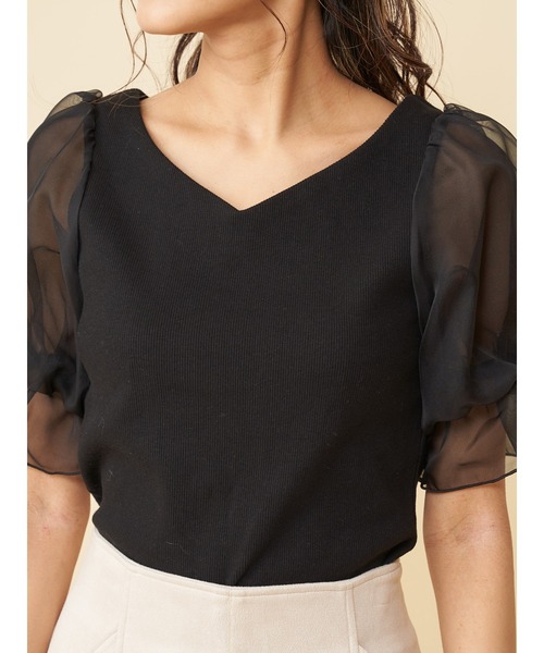 ROYAL PARTY（ロイヤルパーティー）の「袖チュールトップス（Tシャツ/カットソー・レディース・ブラック/オフホワイト/ピンク・FREE）」の18枚目の写真