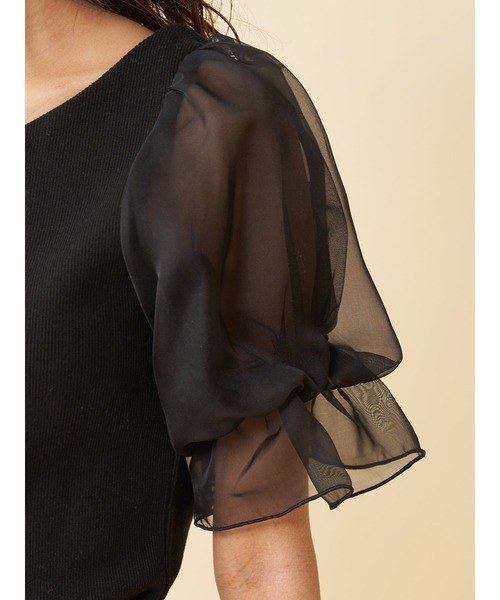 ROYAL PARTY（ロイヤルパーティー）の「袖チュールトップス（Tシャツ/カットソー・レディース・ブラック/オフホワイト/ピンク・FREE）」の8枚目の写真