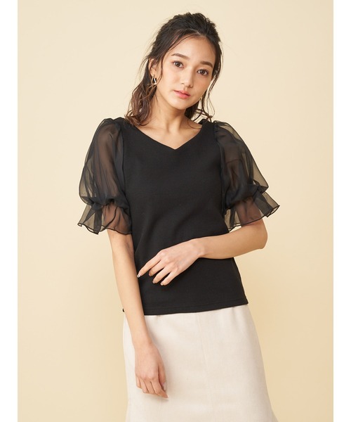 ROYAL PARTY（ロイヤルパーティー）の「袖チュールトップス（Tシャツ/カットソー・レディース・ブラック/オフホワイト/ピンク・FREE）」の12枚目の写真