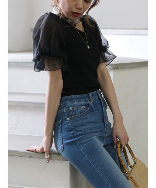 ROYAL PARTY（ロイヤルパーティー）の「袖チュールトップス（Tシャツ/カットソー・レディース・ブラック/オフホワイト/ピンク・FREE）」の15枚目の写真