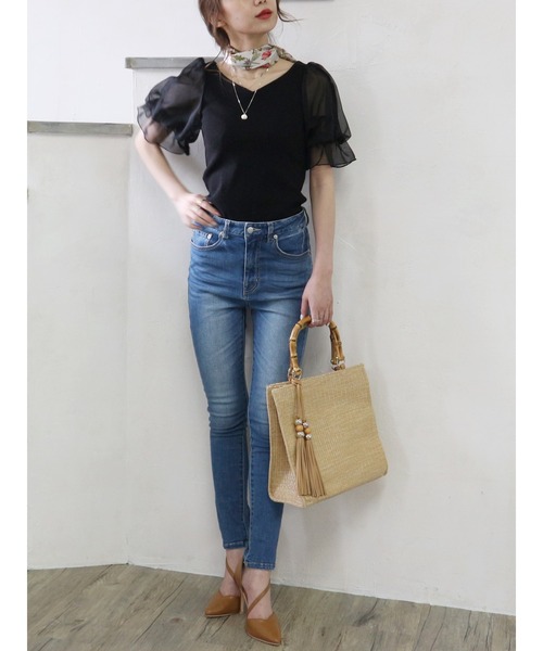 ROYAL PARTY（ロイヤルパーティー）の「袖チュールトップス（Tシャツ/カットソー・レディース・ブラック/オフホワイト/ピンク・FREE）」の17枚目の写真