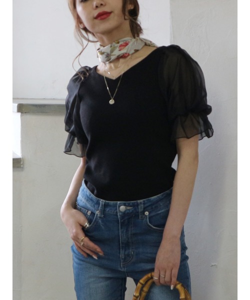 ROYAL PARTY（ロイヤルパーティー）の「袖チュールトップス（Tシャツ/カットソー・レディース・ブラック/オフホワイト/ピンク・FREE）」の11枚目の写真