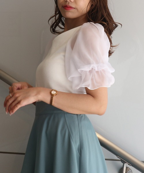 ROYAL PARTY（ロイヤルパーティー）の「袖チュールトップス（Tシャツ/カットソー・レディース・ブラック/オフホワイト/ピンク・FREE）」の22枚目の写真