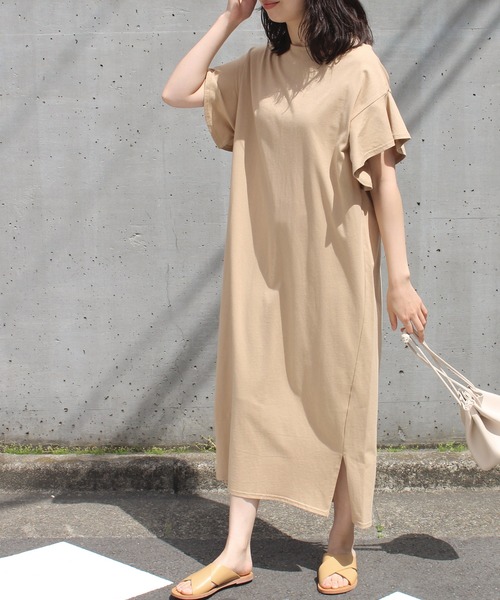 LAVEANGE（ラビアンジェ）の「ドライタッチ天竺 コットンワンピース（ワンピース・レディース・ブラック/ベージュ/パープル/オレンジ/アイボリー・M）」の3枚目の写真