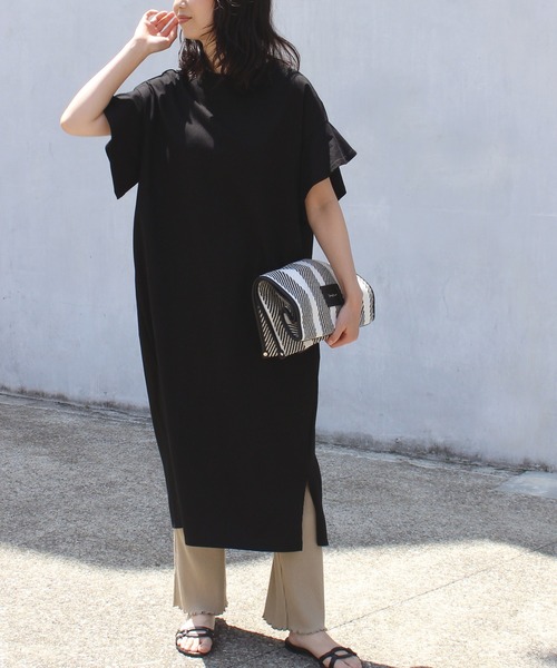 LAVEANGE（ラビアンジェ）の「ドライタッチ天竺 コットンワンピース（ワンピース・レディース・ブラック/ベージュ/パープル/オレンジ/アイボリー・M）」の6枚目の写真