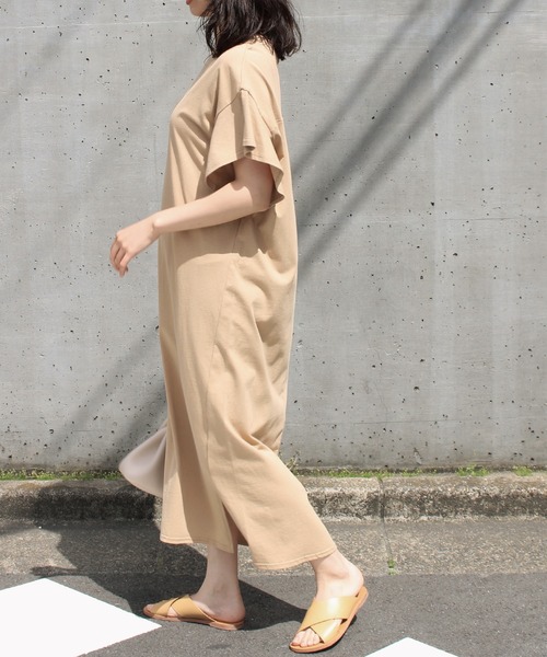 LAVEANGE（ラビアンジェ）の「ドライタッチ天竺 コットンワンピース（ワンピース・レディース・ブラック/ベージュ/パープル/オレンジ/アイボリー・M）」の8枚目の写真