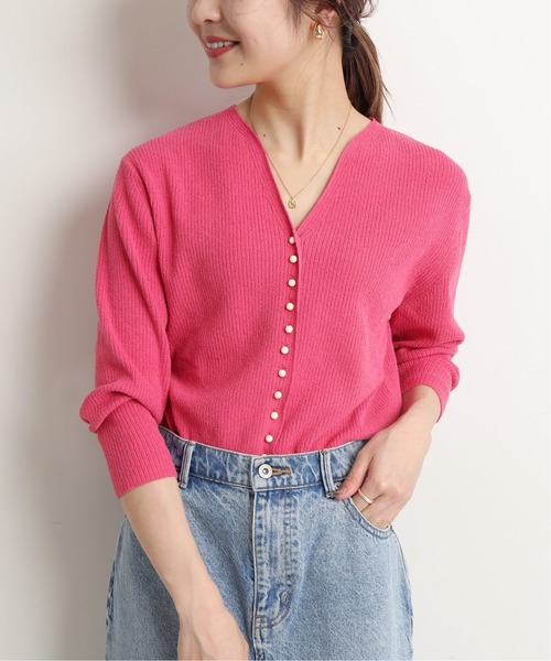 SLOBE IENA（スローブイエナ）の「コットンナイロンブークレー ショートレングスニット◆（ニット/セーター・レディース・ブラック/ブルー/ピンク・FREE）」の3枚目の写真