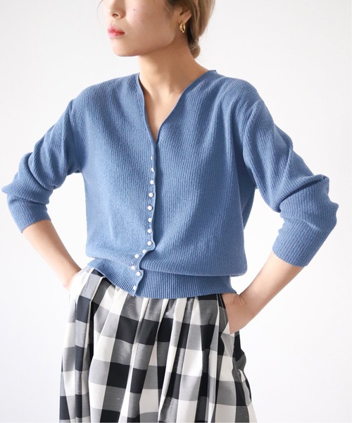 SLOBE IENA（スローブイエナ）の「コットンナイロンブークレー ショートレングスニット◆（ニット/セーター・レディース・ブラック/ブルー/ピンク・FREE）」の2枚目の写真