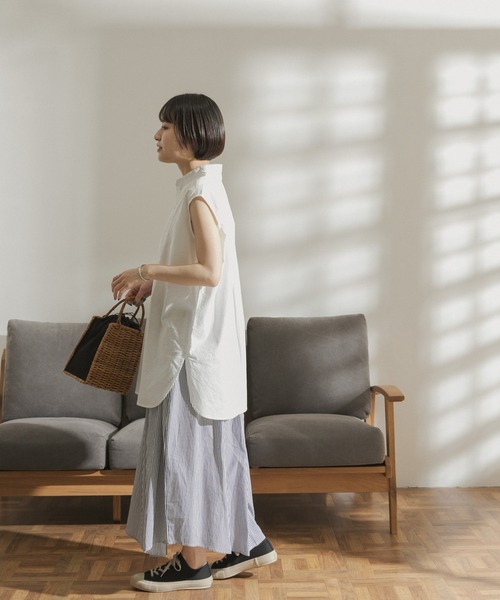 FORK&SPOON（フォークアンドスプーン）の「FORK&SPOON　シャツテイルギャザースカート（スカート・レディース・チャコールグレー/ライトブルー/ブラック・ONE）」の8枚目の写真