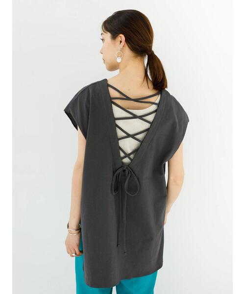 koe（コエ）の「バックレースアップフレンチスリーブＴ＊（Tシャツ/カットソー・レディース・サックスブルー/チャコールグレー/ベージュ・FREE）」の6枚目の写真